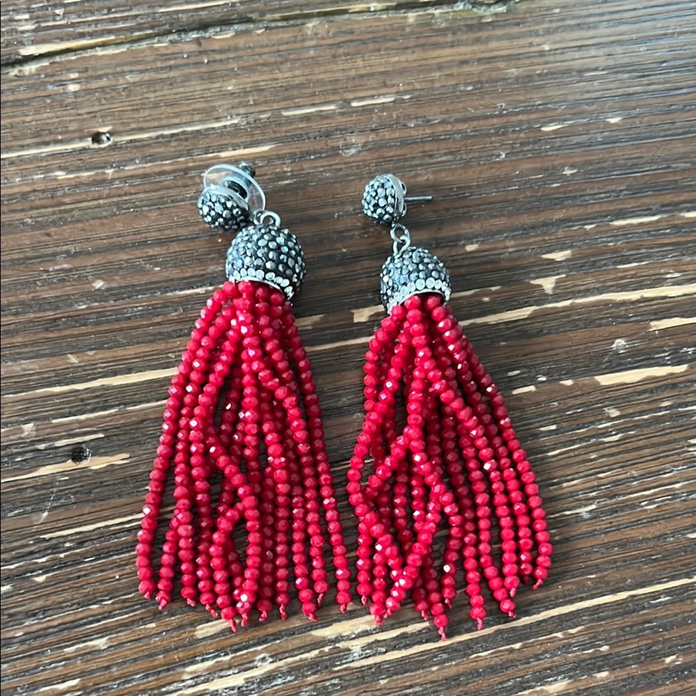 Elegant Red Beaded Tassel Earrings